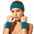 thumbnail image 1 of GOGO Sweatband Set Sports Athletic Exercise Headband Wristband Set Dark Teal, 1 of 9