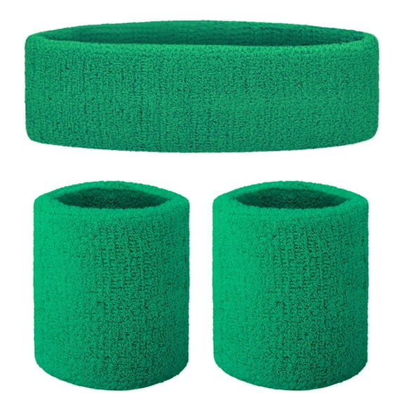 GOGO Sweatband Set Sports Athletic Exercise Headband Wristband Set Green