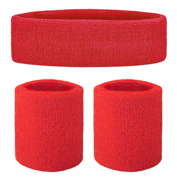 GOGO Sweatband Set Sports Athletic Exercise Headband Wristband Set Red