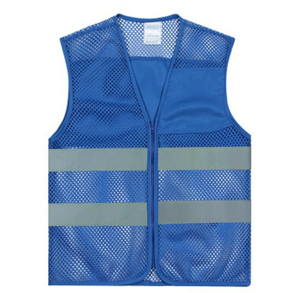 GOGO Unisex High Visibility Zipper Front Mesh Safety Vest with Reflective Strips-Blue-XL