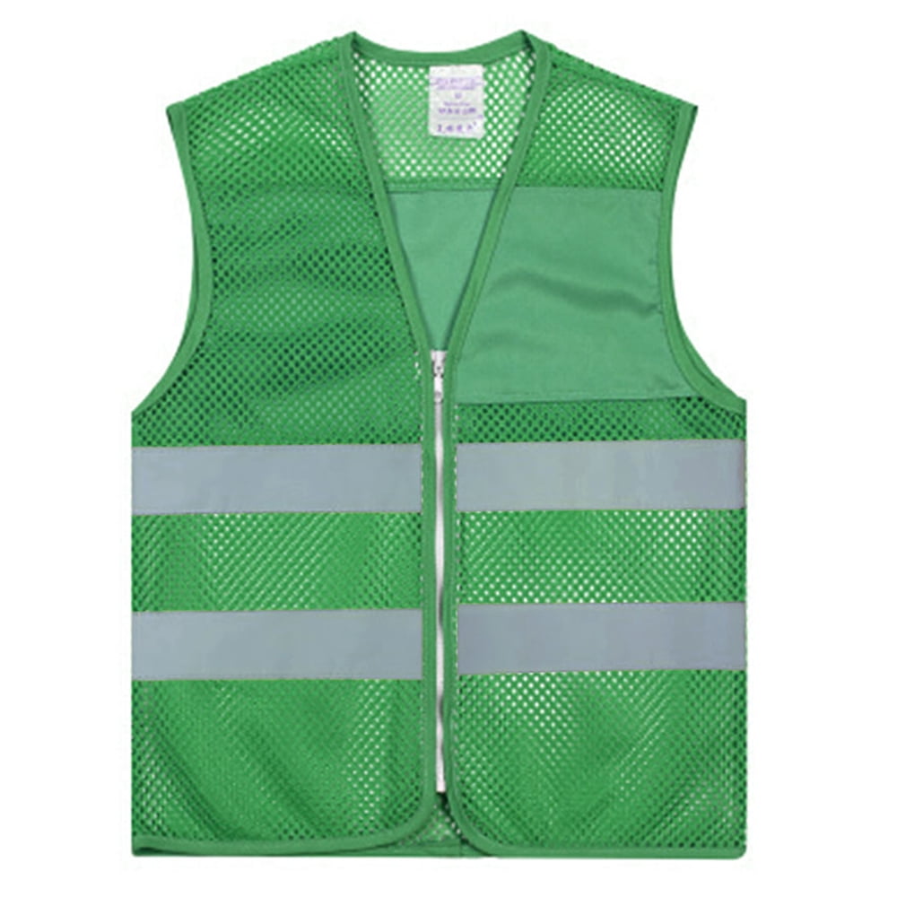 GOGO Unisex High Visibility Zipper Front Mesh Safety Vest with Reflective Strips-Green-2XL