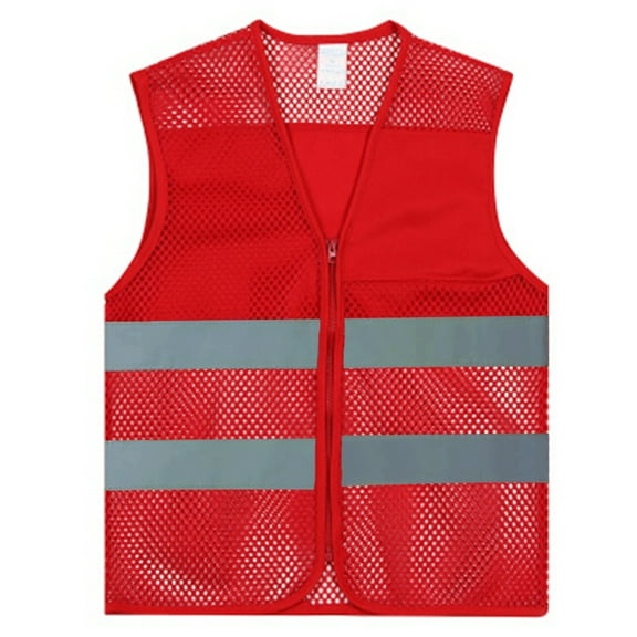 GOGO Unisex High Visibility Zipper Front Mesh Safety Vest with Reflective Strips-Red-3XL