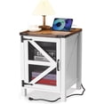 thumbnail image 1 of GOGRANT 18" Nightstand with Charging Station, Farmhouse Night Stand End Table with Barn Door, Rustic Wood Sofa Side Table with Storage for Bedroom Living Room, White&Brown, 1 of 7