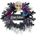thumbnail image 1 of GOGRANT 22" Halloween Wreath for Front Door, Halloween Skull Wreath with Lights, Spooky Halloween Wreaths with Black, Blue, Purple Flowers, Indoor/Covered Outdoor Halloween Props Decoration, 1 of 7