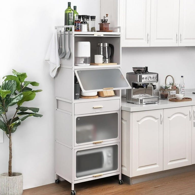 GOGRANT 24 Inch Kitchen Bakers Rack with Storage Cabinet 5 Tier Microwave Oven Stand with Storage Kitchen Utility Storage Shelf with Wheels Heavy