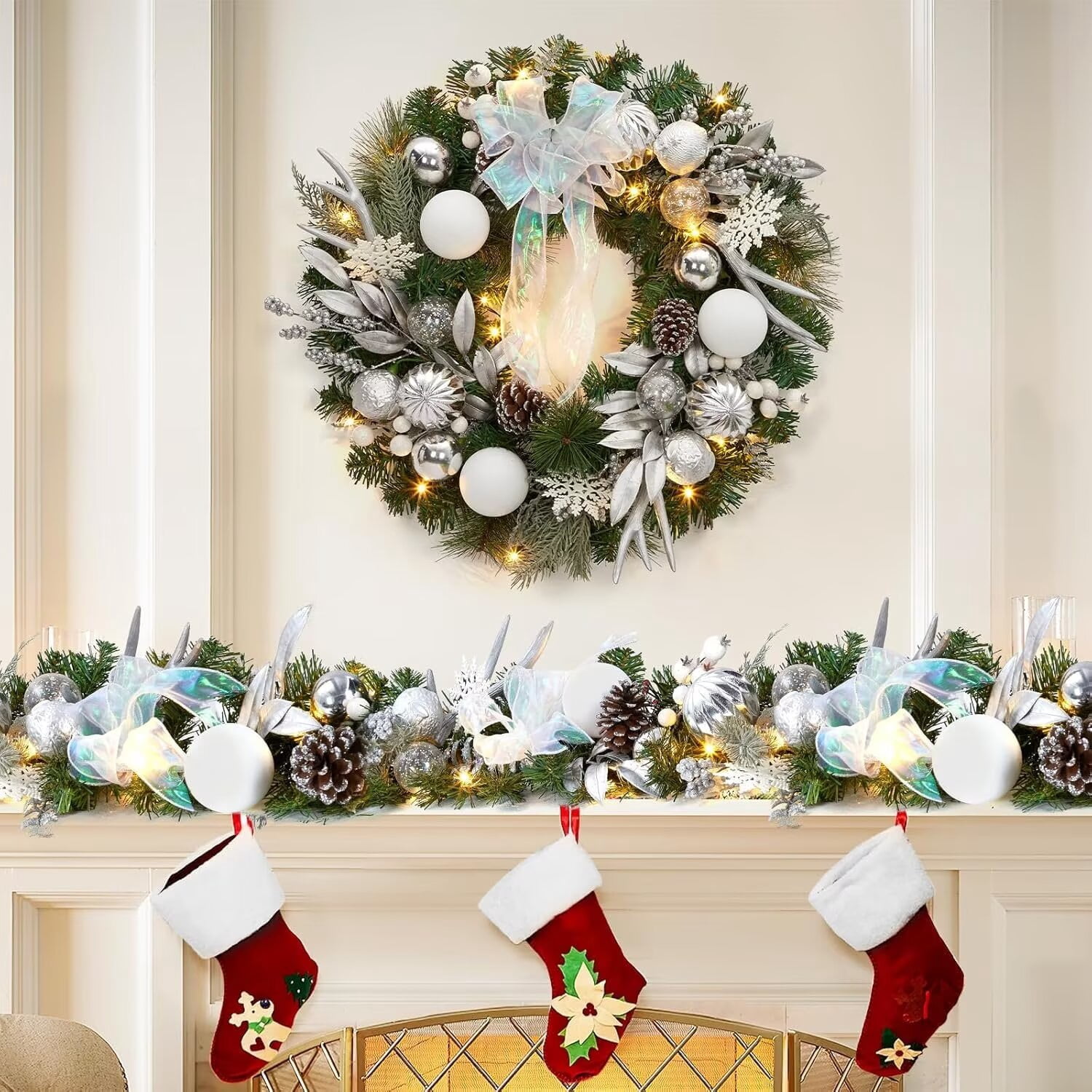 GOGRANT 24" Prelit Christmas Wreath, Large Outdoor Christmas Wreath ...