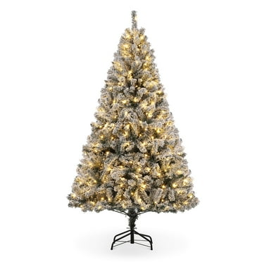 GOGRANT 6FT Snow Flocked Christmas Tree, Prelit Artificial Xmas Tree with 800 Branches Tips, 250 Warm White Lights, Foldable Metal Stand for Christmas Decor