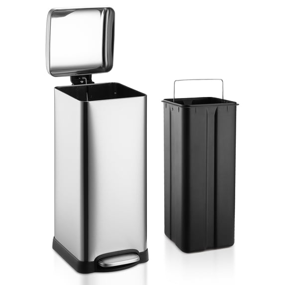 Kitchen Trash Can, 30 Liter/8 GallonStainless Steel Garbage Can with Soft Close Lid, Foot Pedal, Removable Inner Bucket for Home, Office, Bedroom, Bathroom