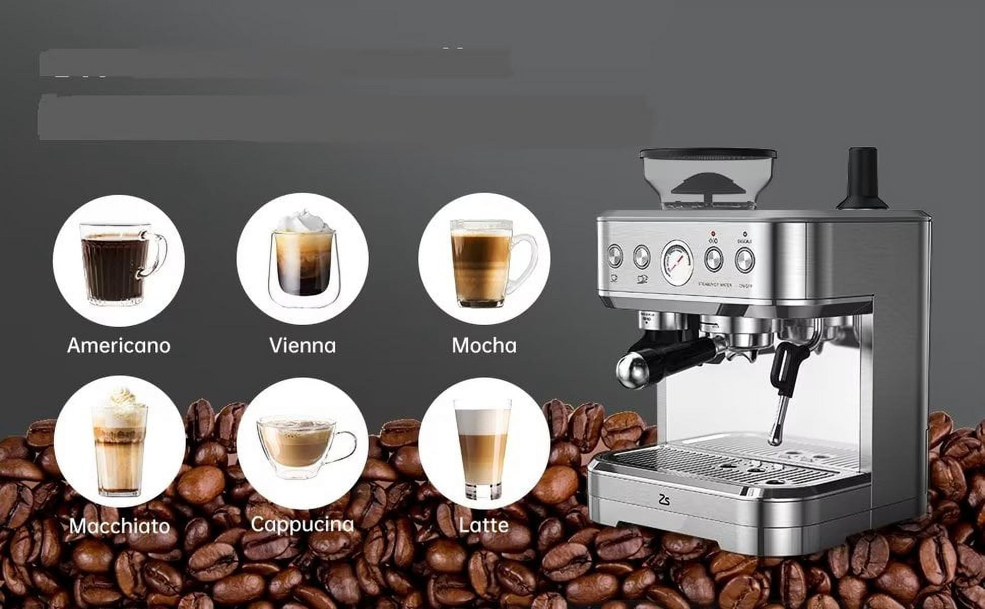 GOGRANT Espresso Machine Coffee Maker with Milk Frother and Grinder, 15 Bar, Stainless Steel, Italian ULKA Pump, 2.5L Water Tank
