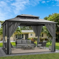GOGRANT Outdoor Hardtop Gazebo 10'x 12', Aluminum Frame Gazebos with Polycarbonate Double Roof Canopy, Curtains and Netting for Patio, Lawn, Garden, Gray