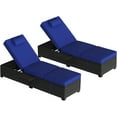 thumbnail image 1 of GOGRANT Patio Lounge Chairs, Outdoor PE Wicker Chaise Lounge Set of 2, Chaise Lounge Chair Outdoor，Brown Rattan Recliners with Adjustable Backrest,Storage Table, Blue Cushion, 1 of 8