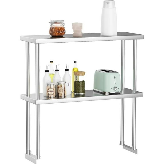 GOGRANT Stainless Steel Overshelf Shelves for Work & Prep Table 12" x 36", 2 Tier Double Deck Overshelf with Adjustable Shelf, Commercial Countertop Shelf for Kitchen, Restaurant