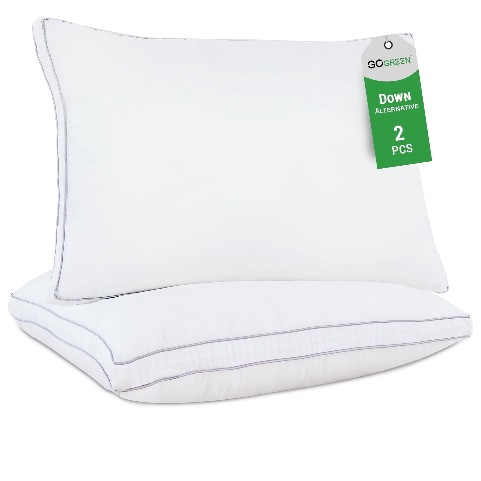 GOGREEN 2 Pack Pillows for Bed, Standard Size Pillows Insert for Side and Back Sleepers, Soft Down Alternative Microfiber Filled Extra Firm Pillows, 20 x 26 Inches