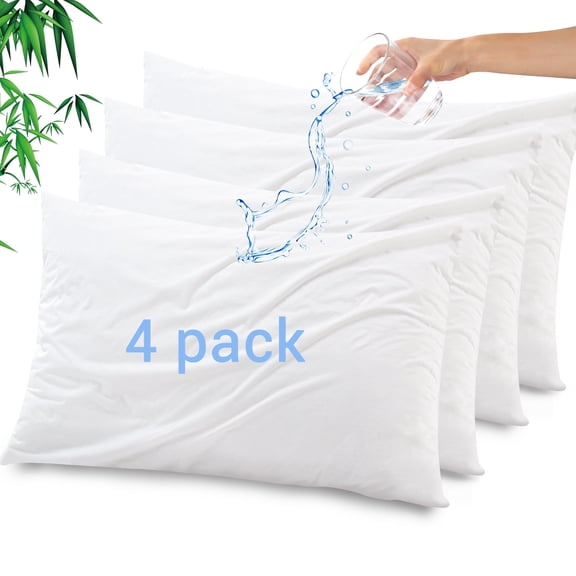 GOGREEN Bamboo Waterproof Pillow Protector, Breathable Pillow Cover, Cooling Pillow Case Protector with Zipper, Super Soft Pillow Case Cover with Zipper (4 Packs, Standard 20"x26", White)