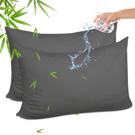 GOGREEN Bamboo Waterproof Pillow Protector, Breathable Pillow Cover, Cooling Pillow Case Protector with Zipper, Super Soft Terry Pillow Case Cover with Zipper (2 Packs, Standard 20"x26", Dark Grey)
