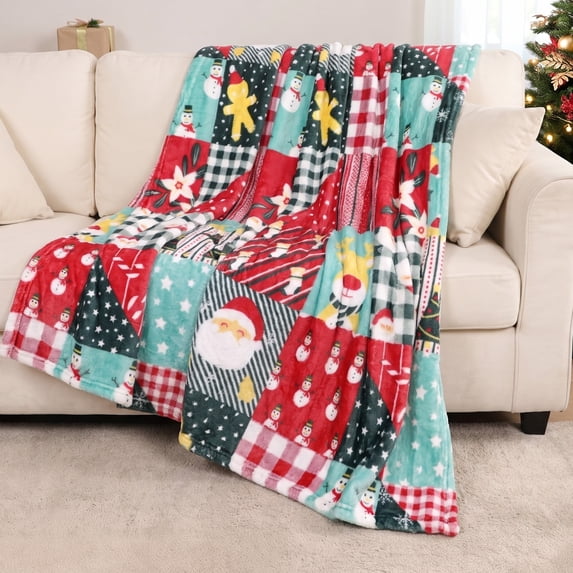 Gogreen Christmas Flannel Throw Blanket, 50"x60" 300GSM Soft Microfiber Cozy Fleece Blanket for Couch Bed, Holiday Decor - Christmas Plaid