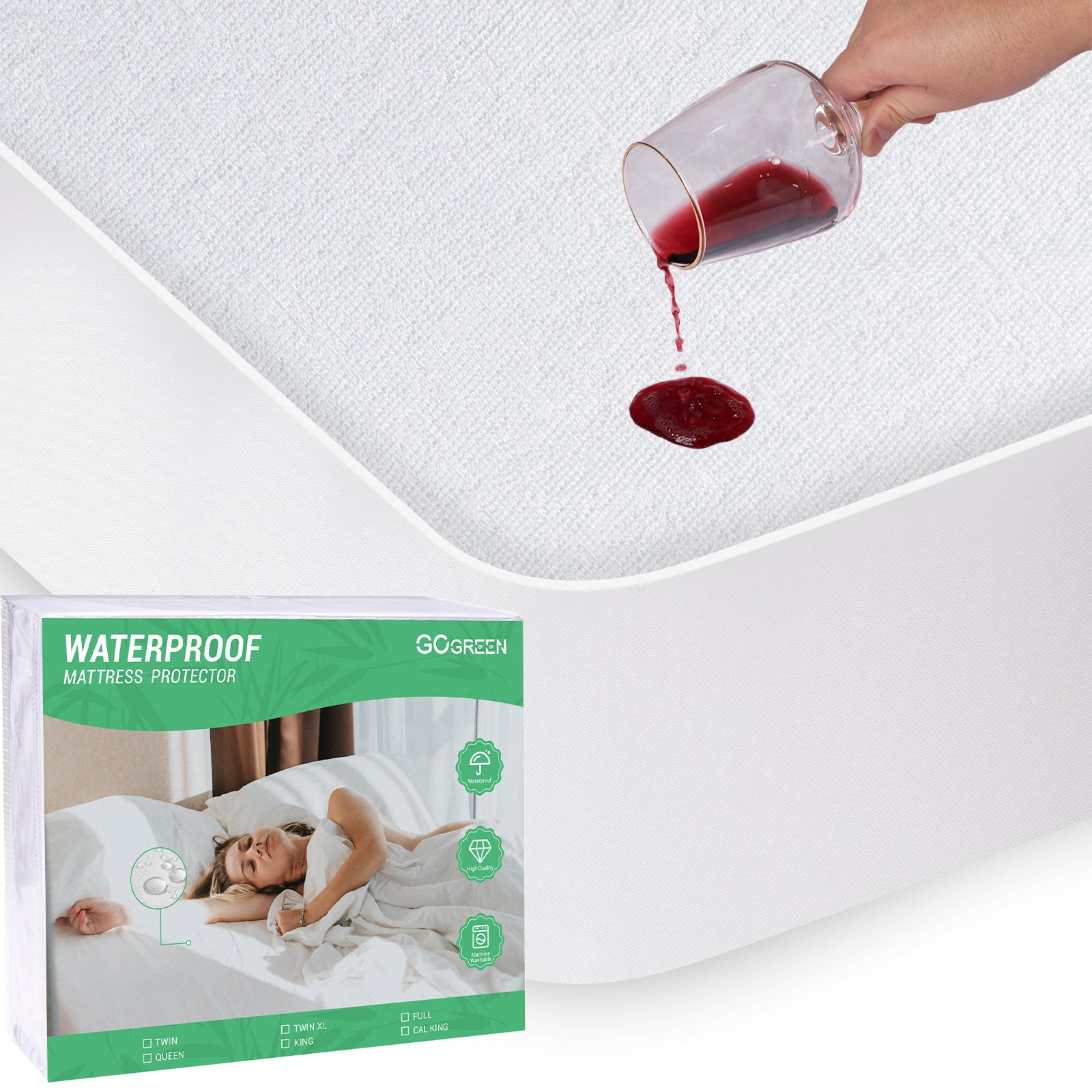 GOGREEN King Mattress Protector Waterproof Mattress Pad Cover, Bamboo