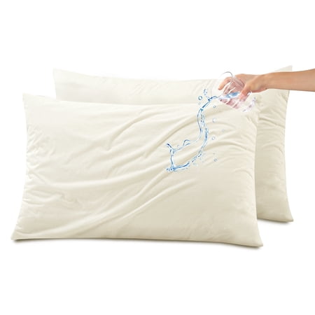 Kingrest Waterproof Pillow Protectors with Zipper, Cooling Bamboo Queen Size Bed Pillow Case Covers, Bed Bug Pillow Cover, Zippered Plastic Pillowcase (2 Packs, Queen 20"x30")