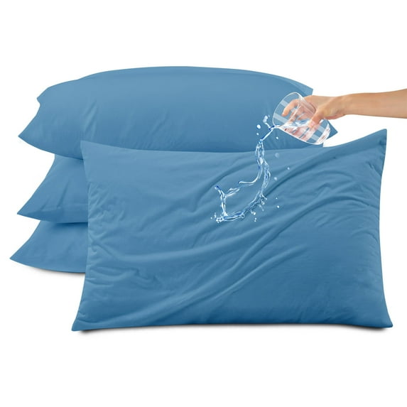 Kingrest Waterproof Pillow Protectors with Zipper, Cooling Bamboo Queen Size Bed Pillow Case Covers, Bed Bug Pillow Cover, Zippered Plastic Pillowcase (4 Packs, Queen 20"x30")