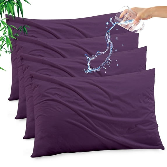 GOGREEN Waterproof Pillow Protectors with Zipper, Cooling Bamboo Queen Size Bed Pillow Case Covers, Bed Bug Pillow Cover, Zippered Plastic Pillowcase (4 Packs, Queen 20"x30")