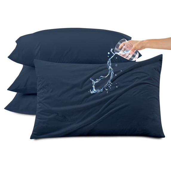 Kingrest Waterproof Pillow Protectors with Zipper, Cooling Bamboo Queen Size Bed Pillow Case Covers, Bed Bug Pillow Cover, Zippered Plastic Pillowcase (4 Packs, Queen 20"x30")