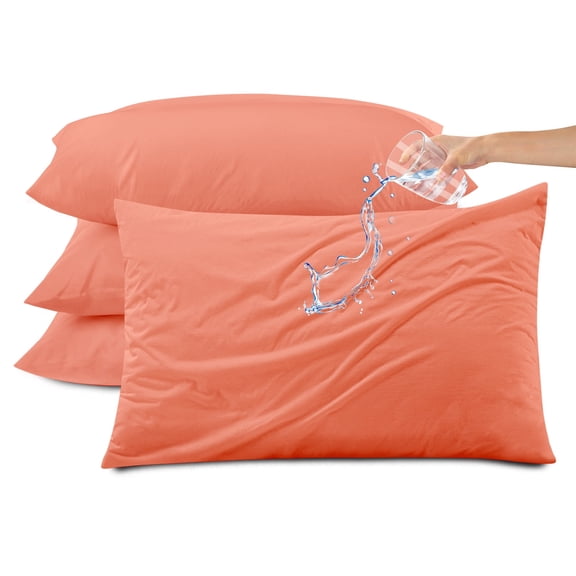 Kingrest Waterproof Pillow Protectors with Zipper, Cooling Bamboo Queen Size Bed Pillow Case Covers, Bed Bug Pillow Cover, Zippered Plastic Pillowcase (4 Packs, Queen 20"x30")