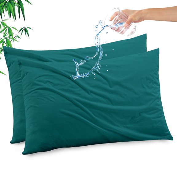 GOGREEN Waterproof Pillow Protectors with Zipper - King Size Cooling Bamboo Rayon Pillow Case Cover, Bed Bug Pillow Cover, Zippered Plastic Pillowcase (2 Packs, King 20"x36")