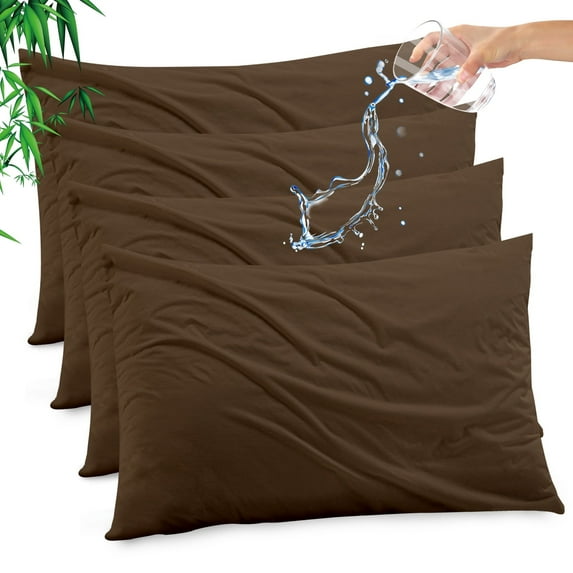 GOGREEN Waterproof Pillow Protectors with Zipper - King Size Cooling Bamboo Rayon Pillow Case Cover, Bed Bug Pillow Cover, Zippered Plastic Pillowcase (4 Packs, King 20"x36")