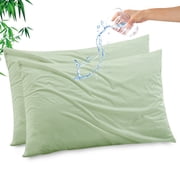 GOGREEN Waterproof Pillow Protectors with Zipper Standard Size, Cooling Bamboo Zippered Pillow Case Protector, Bed Bedbugs Pillow Case Cover Prevent Dust Mites and Allergen (2 Packs, Standard 20"x26")