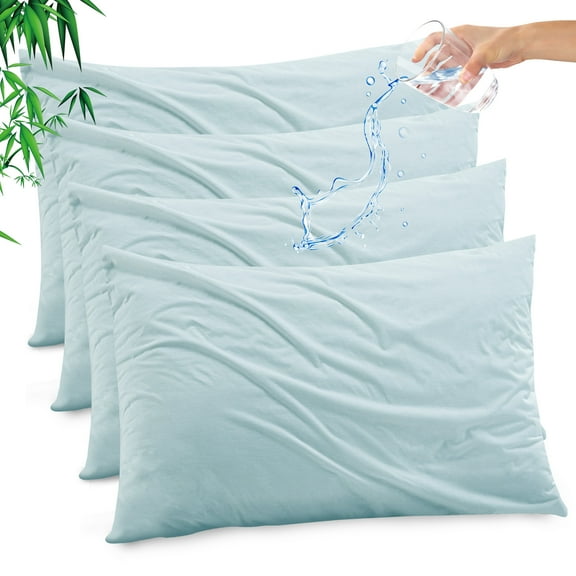 GOGREEN Waterproof Pillow Protectors with Zipper Standard Size, Cooling Bamboo Zippered Pillow Case Protector, Bed Bedbugs Pillow Case Cover Prevent Dust Mites and Allergen (4 Packs, Standard 20"x26")