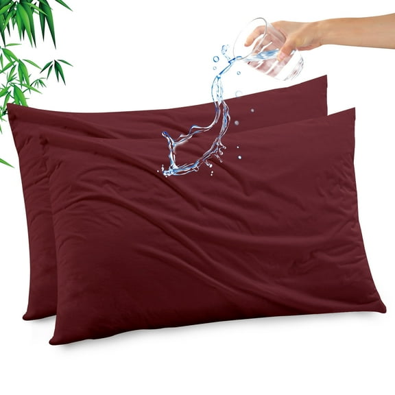 GOGREEN Waterproof Pillow Protectors with Zipper Standard Size, Cooling Bamboo Zippered Pillow Case Protector, Bed Bedbugs Pillow Case Cover Prevent Dust Mites and Allergen (2 Packs, Standard 20"x26")