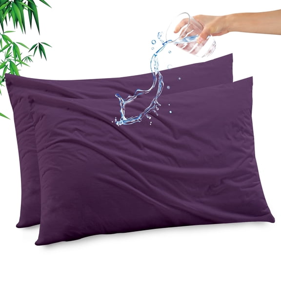 GOGREEN Waterproof Pillow Protectors with Zipper Standard Size, Cooling Bamboo Zippered Pillow Case Protector, Bed Bedbugs Pillow Case Cover Prevent Dust Mites and Allergen (2 Packs, Standard 20"x26")