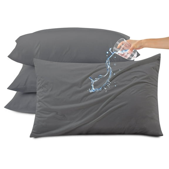 Kingrest Waterproof Pillow Protector with Zipper Standard Size, Cooling Bamboo Zippered Pillow Case Protector, Bed Bedbug Pillow Case Cover Prevent Dust Mites & Allergen (4 Packs, Standard 20"x26")