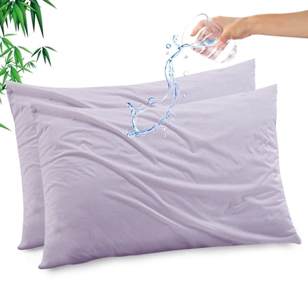 GOGREEN Waterproof Pillow Protectors with Zipper Standard Size, Cooling Bamboo Zippered Pillow Case Protector, Bed Bedbugs Pillow Case Cover Prevent Dust Mites and Allergen (2 Packs, Standard 20"x26")
