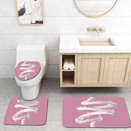 GOHAO 3D Render Milk Spiral Jet White Splash Liquid Wave Paint Loops Curvy 3 Piece Bathroom Rugs Set Bath Rug Contour Mat and Toilet Lid Cover