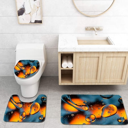 GOHAO Abstract Liquid Textured Macro Photography 3 Piece Bathroom Rugs Set Bath Rug Contour Mat and Toilet Lid Cover