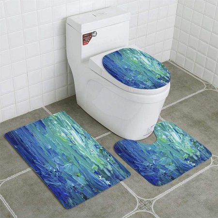 GOHAO Abstract Painting Water 3 Piece Bathroom Rugs Set Bath Rug Contour Mat and Toilet Lid Cover