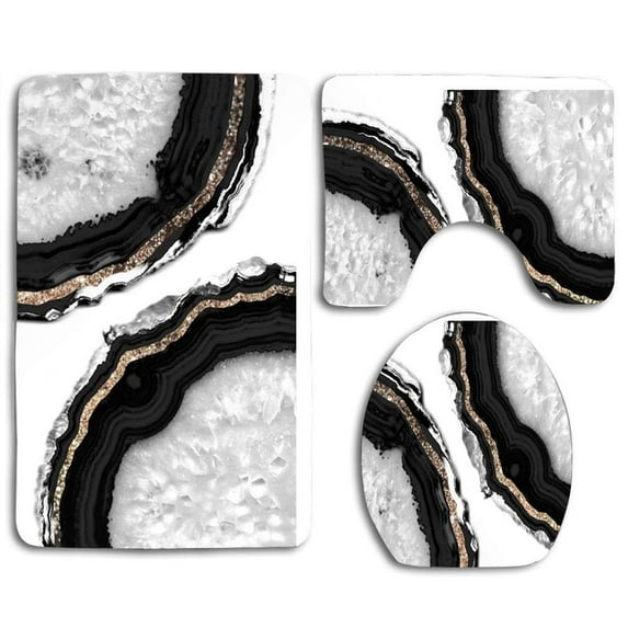 GOHAO Agate Glitter Glam 3 Piece Bathroom Rugs Set Bath Rug Contour Mat and Toilet Lid Cover