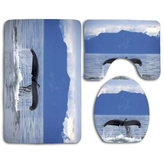 GOHAO Alaska Frederick Sound Humpback Whale 3 Piece Bathroom Rugs Set Bath Rug Contour Mat and Toilet Lid Cover
