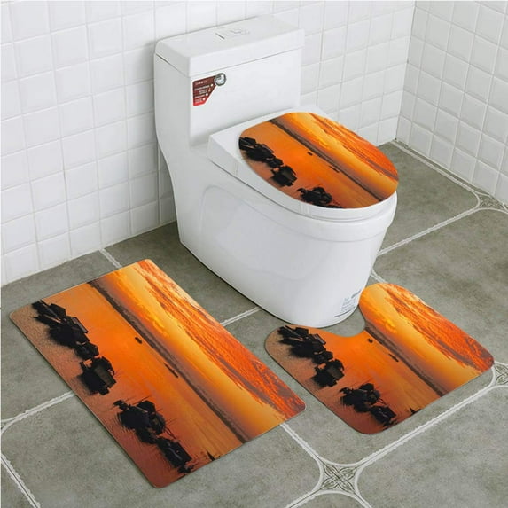 GOHAO Amazon Sunrise 3 Piece Bathroom Rugs Set Bath Rug Contour Mat and Toilet Lid Cover