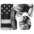 thumbnail image 1 of GOHAO American Baseball Flag 3 Piece Bathroom Rugs Set Bath Rug Contour Mat and Toilet Lid Cover, 1 of 2
