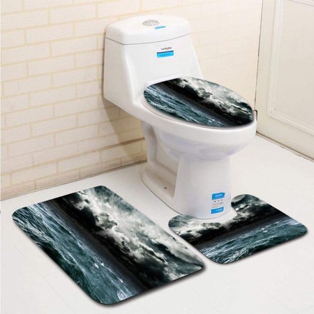 GOHAO Approaching Storm Over Ocean 3 Piece Bathroom Rugs Set Bath Rug Contour Mat and Toilet Lid Cover