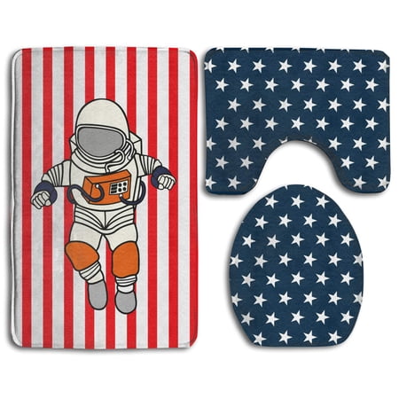 GOHAO Astronaut 3 Piece Bathroom Rugs Set Bath Rug Contour Mat and Toilet Lid Cover