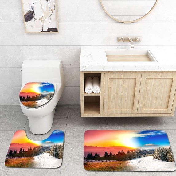 GOHAO Beautiful Landscape in Four Seasons 3 Piece Bathroom Rugs Set Bath Rug Contour Mat and Toilet Lid Cover