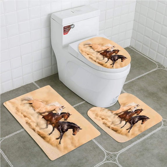 GOHAO Beige Flannel Bath Rugs, 3' x 2' (3 Pieces)