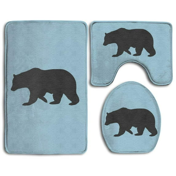 GOHAO Black California Bear 3 Piece Bathroom Rugs Set Bath Rug Contour Mat and Toilet Lid Cover