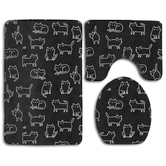 GOHAO Black Cats On Black Art 3 Piece Bathroom Rugs Set Bath Rug Contour Mat and Toilet Lid Cover