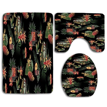 GOHAO Black Dino Dinosaur 3 Piece Bathroom Rugs Set Bath Rug Contour Mat and Toilet Lid Cover
