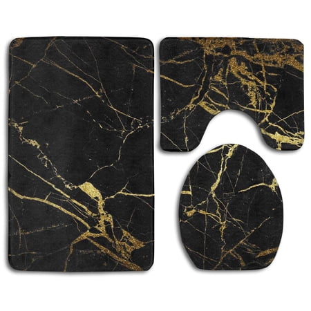 GOHAO Black Flannel Bath Rugs, 3' x 2' (3 Pieces)