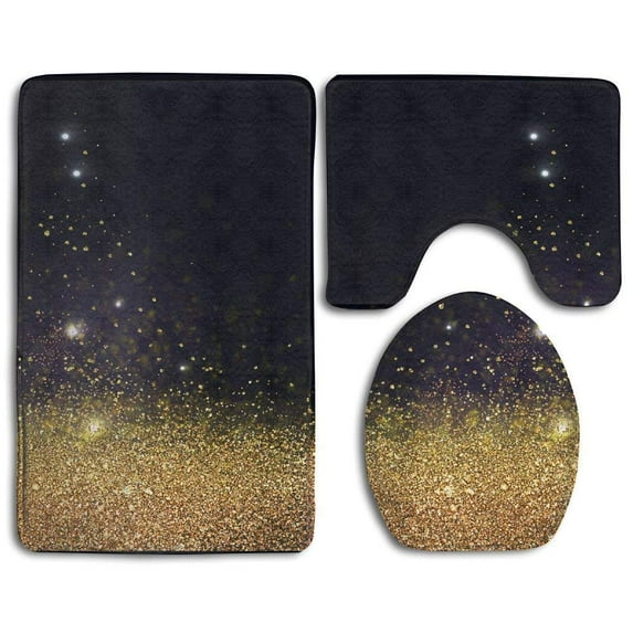 GOHAO Black Flannel Bath Rugs, 3' x 2' (3 Pieces)